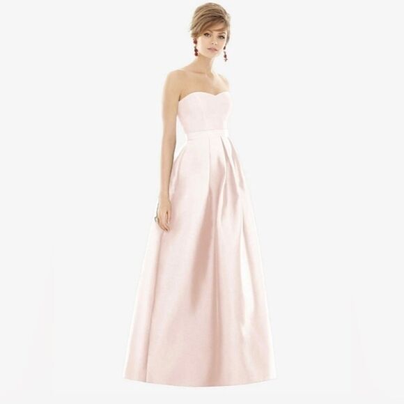 Alfred Sung Blush Strapless Satin Twill Gown W/Pockets - Style D755 Size 14 - Picture 1 of 11
